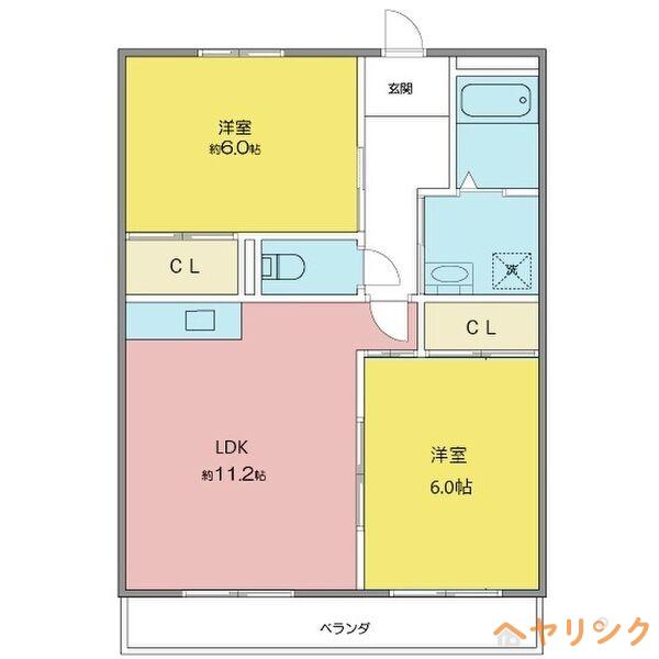 グランドールK(2LDK/1階)の間取り写真
