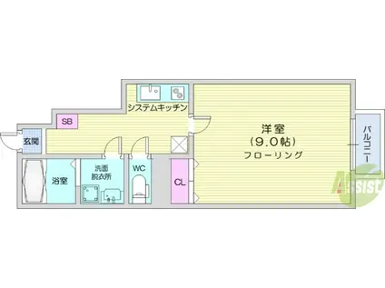 アスコット台原B棟(1K/1階)の間取り写真