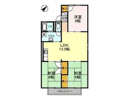 シティーハウス栄B棟(3LDK/2階)の間取り写真