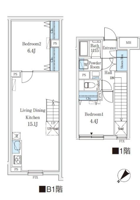CREATIF学芸大学(2LDK/B1階)の間取り写真