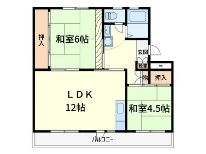 富田第二69(2LDK/4階)の間取り写真