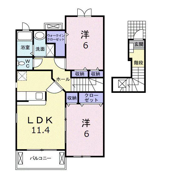 アドベントヒルズC棟(2LDK/2階)の間取り写真