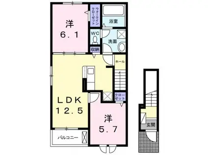 セレノ生駒II(2LDK/2階)の間取り写真