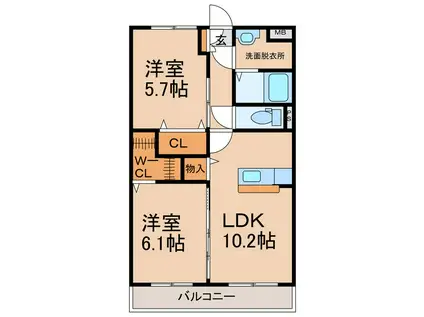 メルローズ寿北I(2LDK/3階)の間取り写真