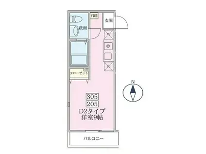 グリーンバレー宮崎台(ワンルーム/3階)の間取り写真