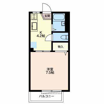 カーサ江島IIB(1K/2階)の間取り写真