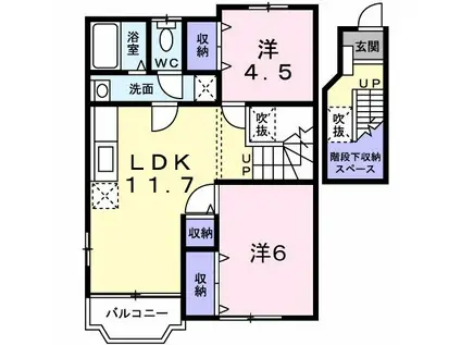 CRESTALLGOTANDA(2LDK/2階)の間取り写真