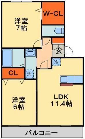 ヒラリバー(2LDK/1階)の間取り写真