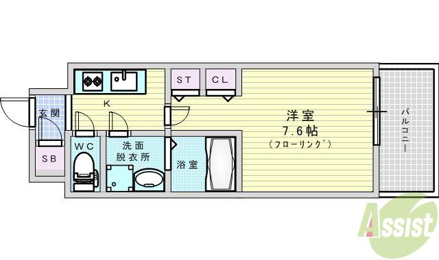 スプランディッド三国Ⅰ(1K/3階)の間取り写真