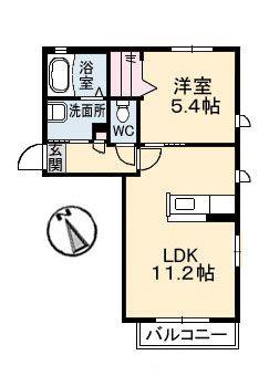 クレール藤 B棟(1LDK/2階)の間取り写真