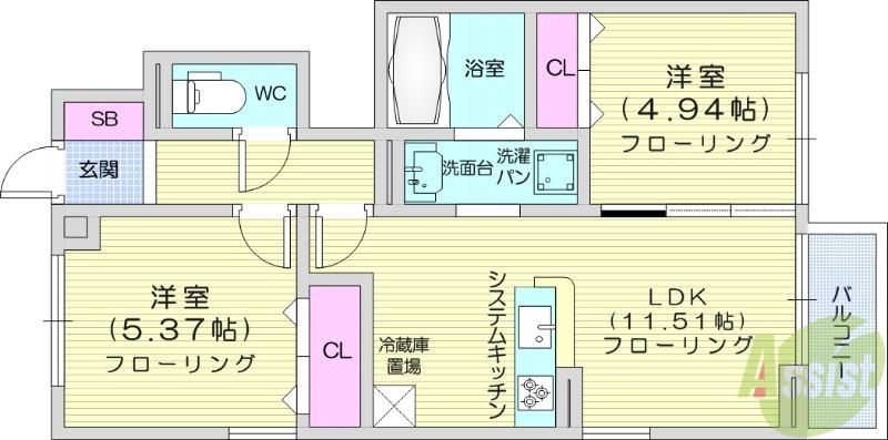 パークフラッツ桜木(2LDK/1階)の間取り写真