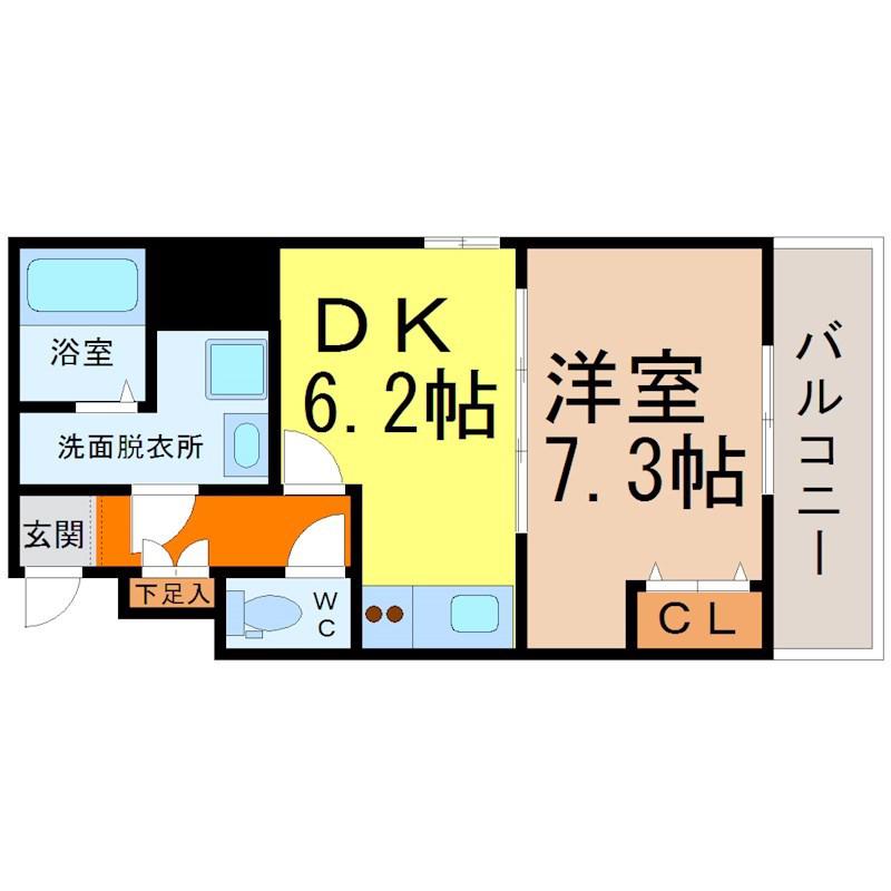 プラウランド名駅(1DK/6階)の間取り写真