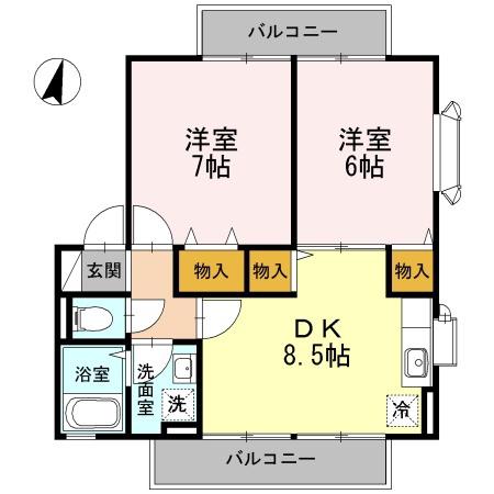 サニーヒルB棟(2DK/1階)の間取り写真