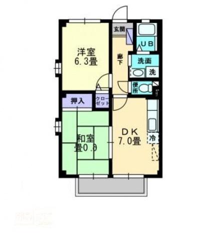 フォブール三浦(2DK/1階)の間取り写真