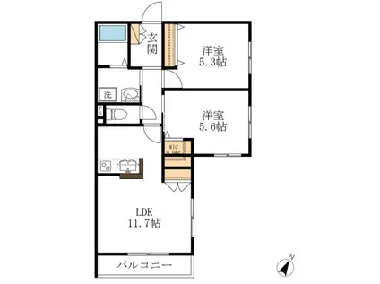 ラ メゾン デュ ビジュー(2LDK/2階)の間取り写真