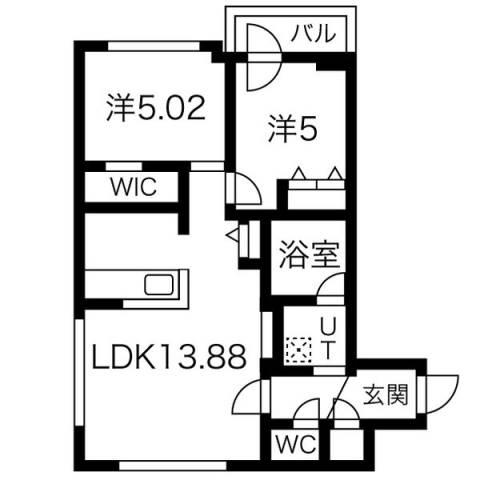 キューブ(2LDK/5階)の間取り写真