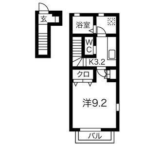 ヴィラ セレッソB棟(1K/2階)の間取り写真
