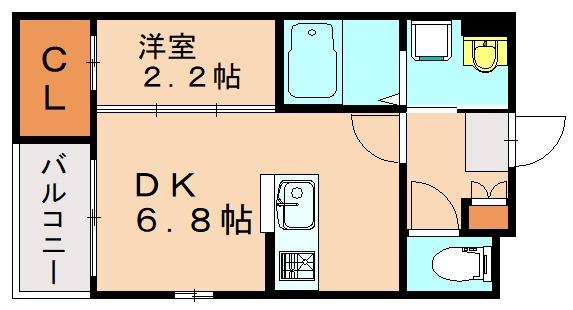 BRAVE BASE陣原(1DK/3階)の間取り写真