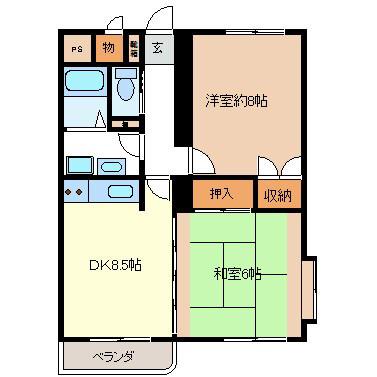 パシフィックII(2DK/1階)の間取り写真