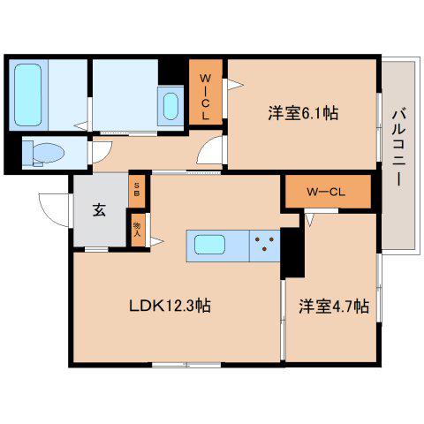 RETORIA瓦口ウエスト(2LDK/2階)の間取り写真
