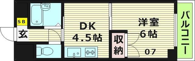 千林グランドハイツ北(1DK/4階)の間取り写真