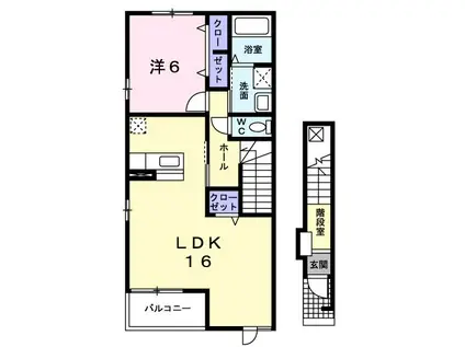 クラージュE棟(1LDK/2階)の間取り写真