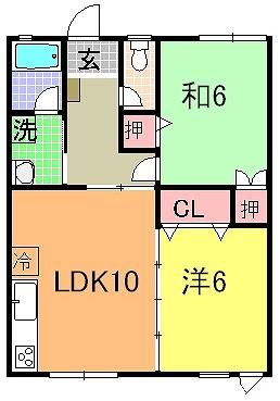 グランドハイツB棟(2LDK/2階)の間取り写真