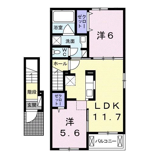 トレディア(2LDK/2階)の間取り写真