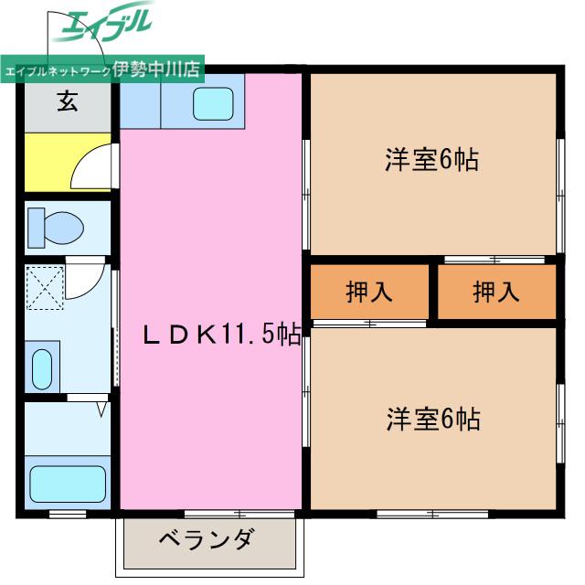 エバーグリーン久居 B棟(2LDK/2階)の間取り写真