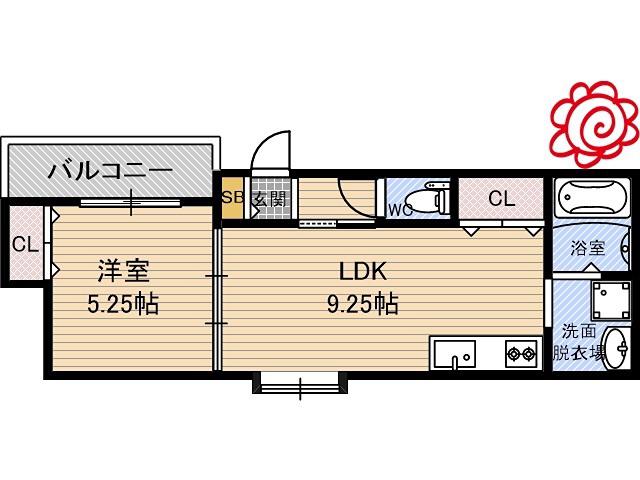 GMヒルズ今津北B棟(1LDK/1階)の間取り写真