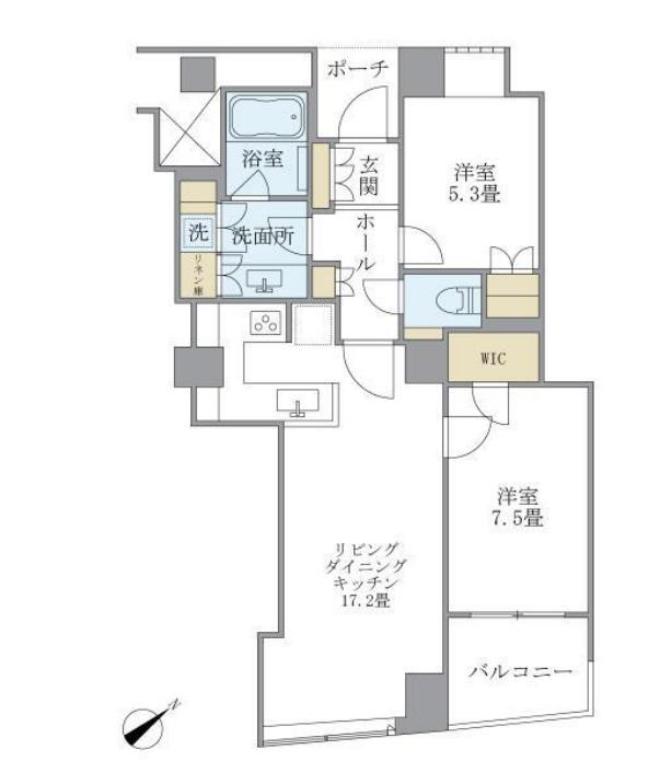 品川Vタワータワー棟(2LDK/21階)の間取り写真