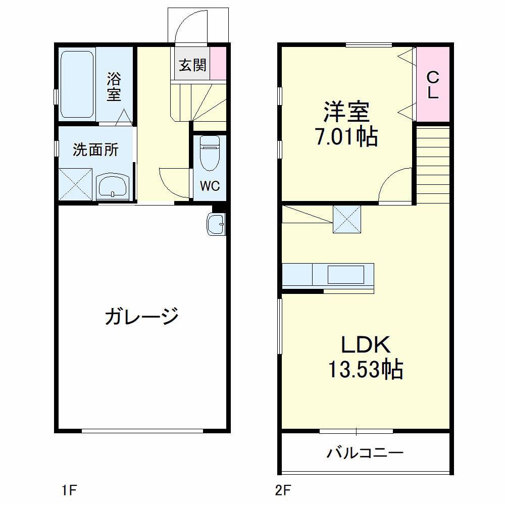 ガレージルビナスA(1LDK/1階)の間取り写真