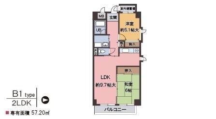 ラフィーネ武庫之荘(2LDK/2階)の間取り写真