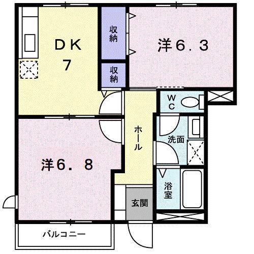 まっちゃハウス II D(2DK/1階)の間取り写真