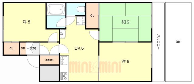 ビラ名谷A棟(3DK/1階)の間取り写真