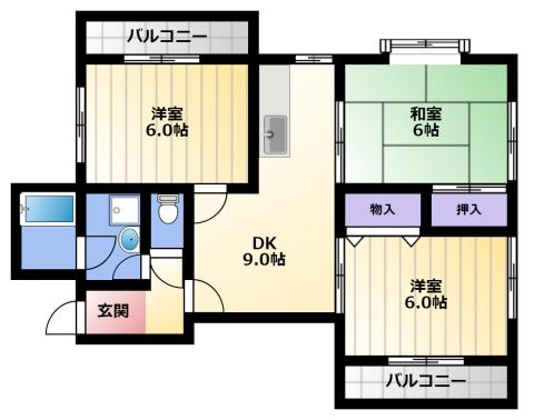 坂本マンション(3DK/1階)の間取り写真