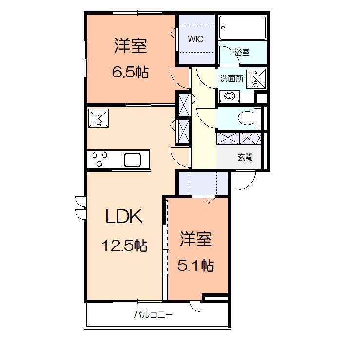 エスポワールIII(2LDK/2階)の間取り写真