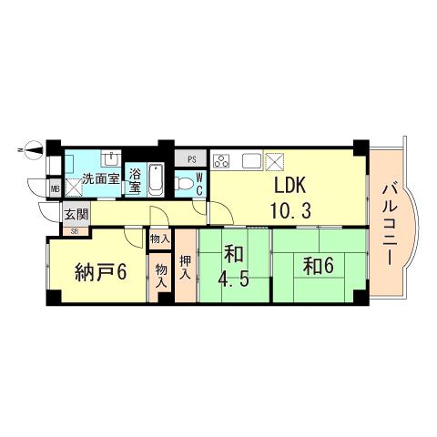 高取台サンハイツ(2SLDK/4階)の間取り写真