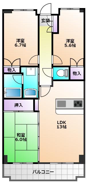 ラフィネ武蔵野(3LDK/1階)の間取り写真