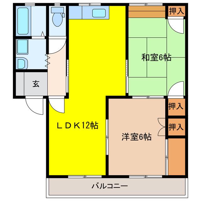 フレグランス矢峰(2LDK/2階)の間取り写真