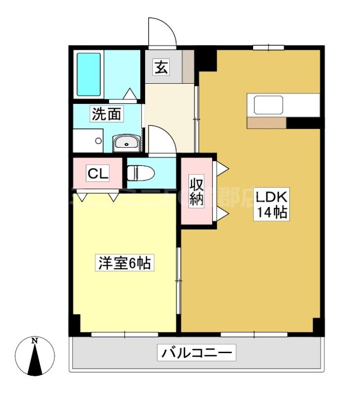 リヴァージュ B棟(1LDK/1階)の間取り写真