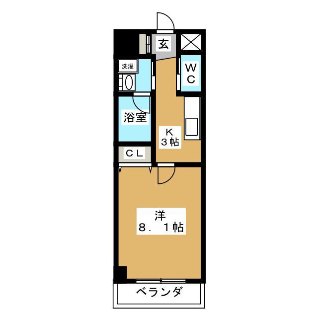 籠平スクエア(1K/2階)の間取り写真