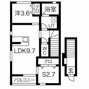 ベルポストBEL POSTOB棟201反転 6/下(1SLDK/2階)の間取り写真