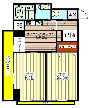 白山コーポラス(1DK/2階)の間取り写真
