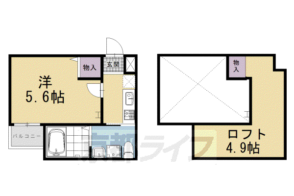 ロフティ四条大宮(1K/2階)の間取り写真