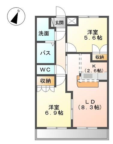 クリアーメゾンB・S(2LDK/2階)の間取り写真