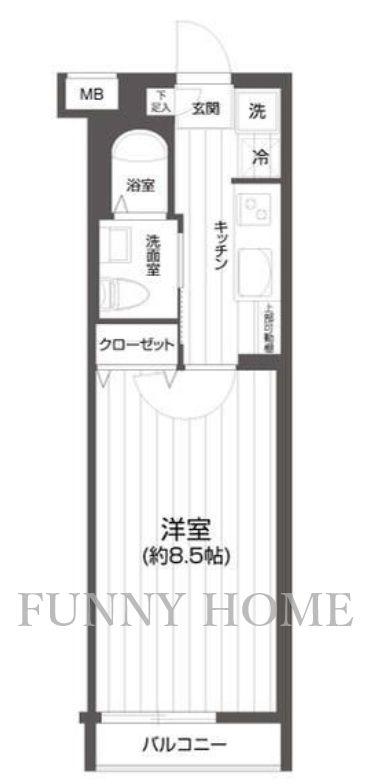 メイクスデザイン用賀(1K/4階)の間取り写真