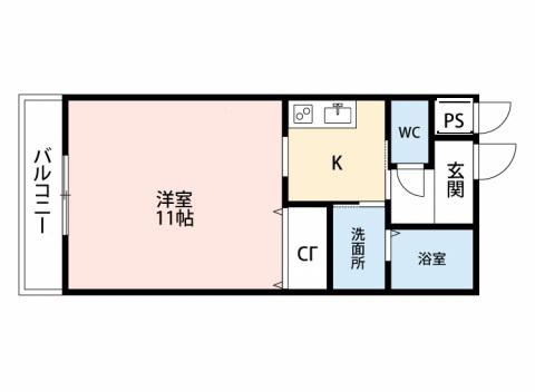 ティーワン緑町(1K/2階)の間取り写真