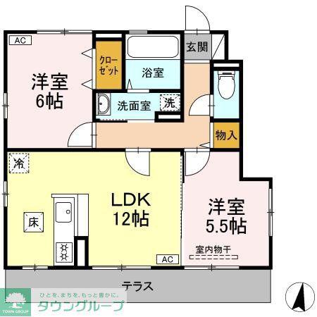 アンソレイユF棟(2LDK/1階)の間取り写真