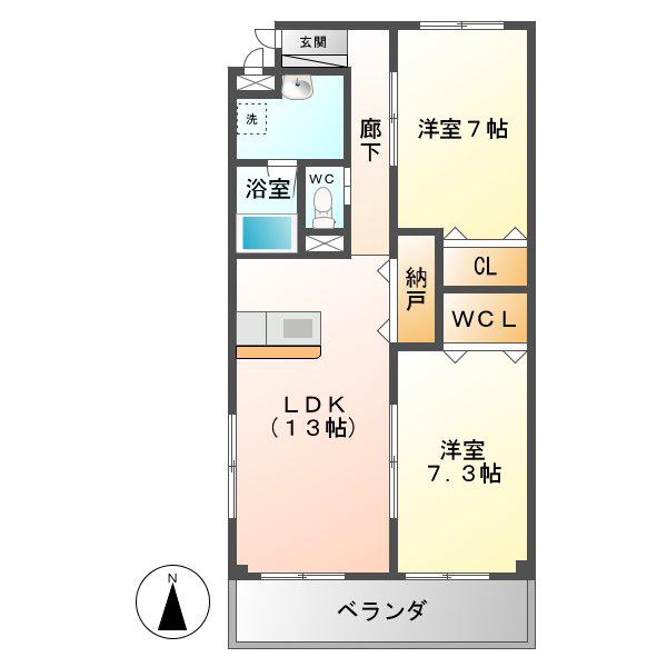 シャトー下米田(2LDK/2階)の間取り写真
